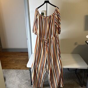 Toxik3 Women's Strapless Jumpsuit Pockets Tube Top Colorful Stripes Size 3XL